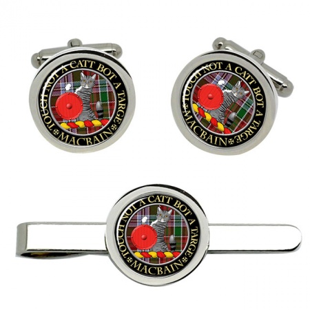 MacBain Scottish Clan Crest Cufflink and Tie Clip Set