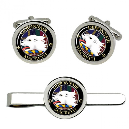 Macbeth (otter crest) Scottish Clan Crest Cufflink and Tie Clip Set