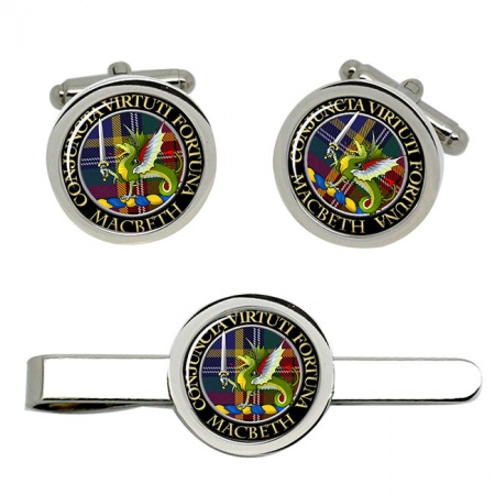 Macbeth (wyvern crest) Scottish Clan Crest Cufflink and Tie Clip Set