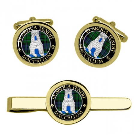 MacCallum Scottish Clan Crest Cufflink and Tie Clip Set