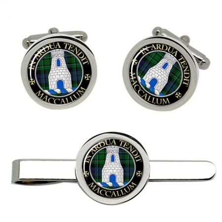 MacCallum Scottish Clan Crest Cufflink and Tie Clip Set