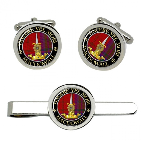 Macdowall Scottish Clan Crest Cufflink and Tie Clip Set