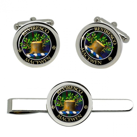 MacEwen Scottish Clan Crest Cufflink and Tie Clip Set