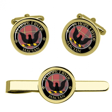 Macian Scottish Clan Crest Cufflink and Tie Clip Set