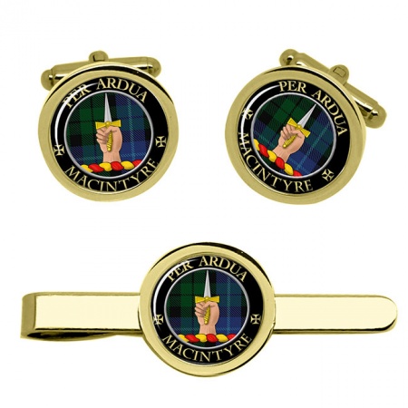 Macintyre Scottish Clan Crest Cufflink and Tie Clip Set