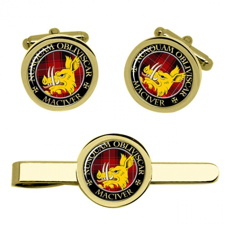 Maciver Scottish Clan Crest Cufflink and Tie Clip Set