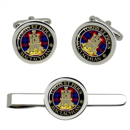 Maclachlan Scottish Clan Crest Cufflink and Tie Clip Set