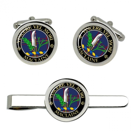 Maclaine Scottish Clan Crest Cufflink and Tie Clip Set