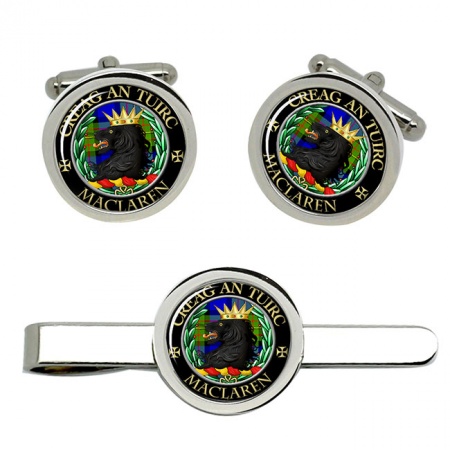 MacLaren Scottish Clan Crest Cufflink and Tie Clip Set