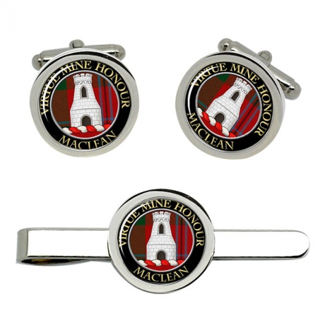 Maclean Scottish Clan Crest Cufflink and Tie Clip Set