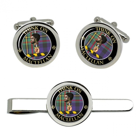 MacLellan Scottish Clan Crest Cufflink and Tie Clip Set