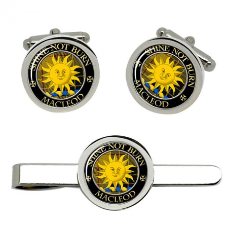 Macleod of Lewis (Shine not Burn Motto) Scottish Clan Crest Cufflink and Tie Clip Set