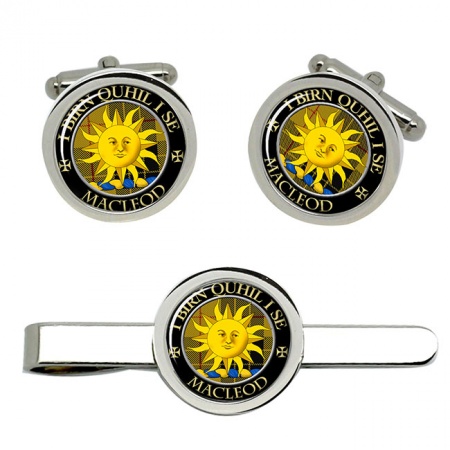 Macleod of Lewis (I Birn Quhil I Se Motto) Scottish Clan Crest Cufflink and Tie Clip Set