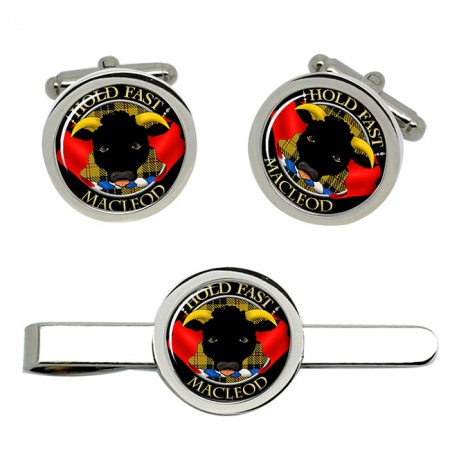 Macleod Scottish Clan Crest Cufflink and Tie Clip Set