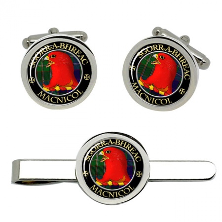 Macnicol Scottish Clan Crest Cufflink and Tie Clip Set