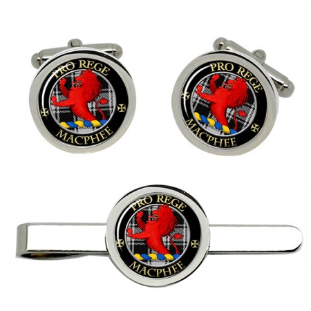 Macphee (Ancient) Scottish Clan Crest Cufflink and Tie Clip Set