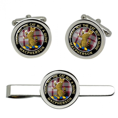 Macpherson Scottish Clan Crest Cufflink and Tie Clip Set