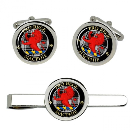 Macphie (Ancient) Scottish Clan Crest Cufflink and Tie Clip Set