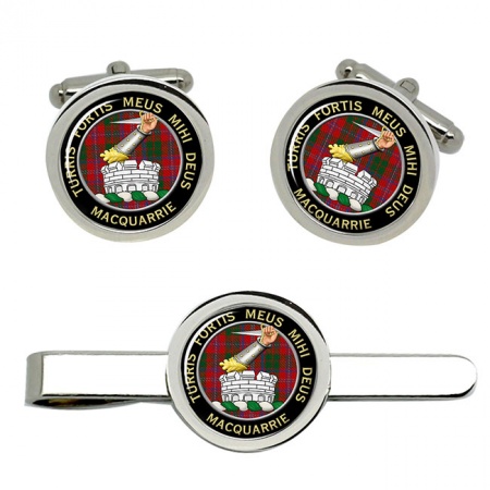 Macquarrie Scottish Clan Crest Cufflink and Tie Clip Set