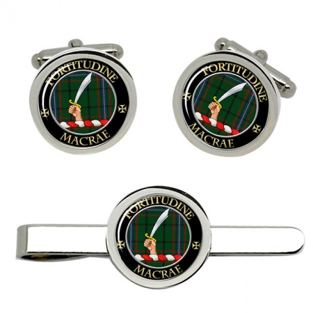 Macrae Scottish Clan Crest Cufflink and Tie Clip Set