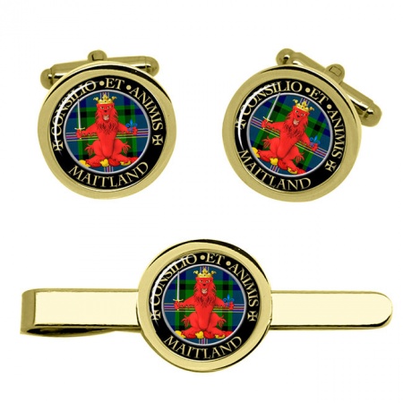 Maitland Scottish Clan Crest Cufflink and Tie Clip Set