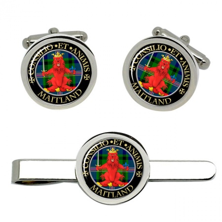 Maitland Scottish Clan Crest Cufflink and Tie Clip Set