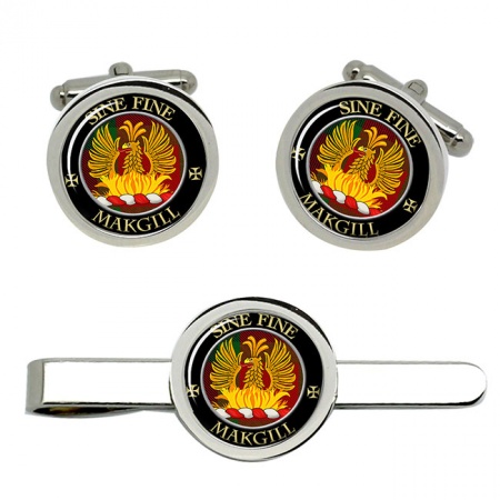 Makgill Scottish Clan Crest Cufflink and Tie Clip Set