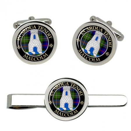 Malcolm Scottish Clan Crest Cufflink and Tie Clip Set