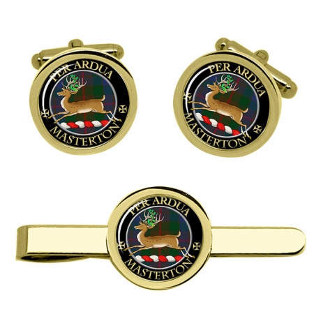 Masterton Scottish Clan Crest Cufflink and Tie Clip Set