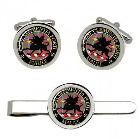 Maule Scottish Clan Crest Cufflink and Tie Clip Set