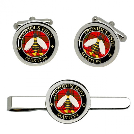 Maxton Scottish Clan Crest Cufflink and Tie Clip Set