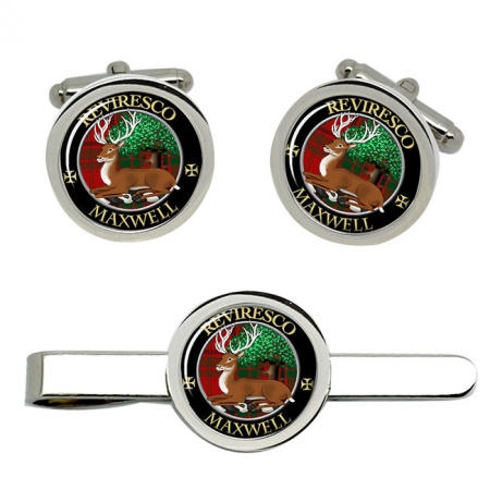 Maxwell Scottish Clan Crest Cufflink and Tie Clip Set