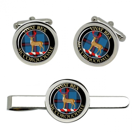 McCorquodale Scottish Clan Crest Cufflink and Tie Clip Set