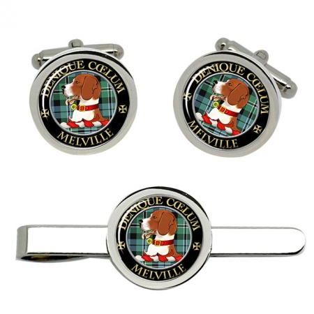 Melville Scottish Clan Crest Cufflink and Tie Clip Set