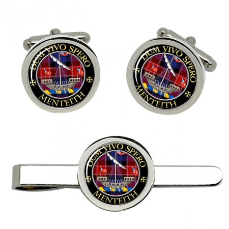 Menteith Scottish Clan Crest Cufflink and Tie Clip Set
