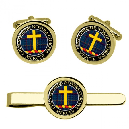 Mercer Scottish Clan Crest Cufflink and Tie Clip Set