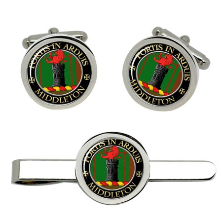 Middleton Scottish Clan Crest Cufflink and Tie Clip Set