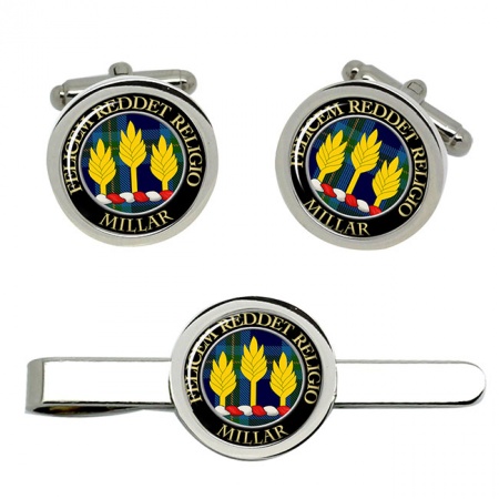 Millar Scottish Clan Crest Cufflink and Tie Clip Set