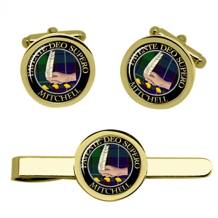 Mitchell Scottish Clan Crest Cufflink and Tie Clip Set