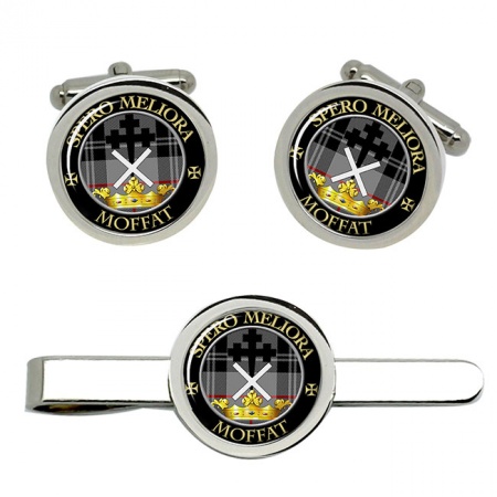 Moffat Scottish Clan Crest Cufflink and Tie Clip Set