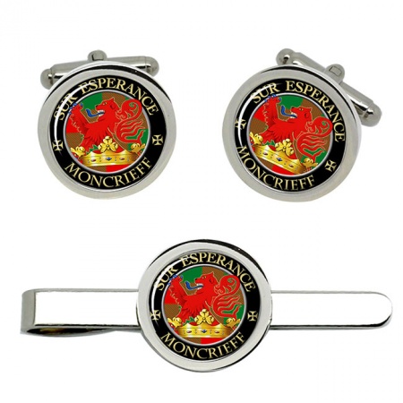 Moncrieff Scottish Clan Crest Cufflink and Tie Clip Set