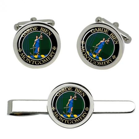 Montgomery Scottish Clan Crest Cufflink and Tie Clip Set