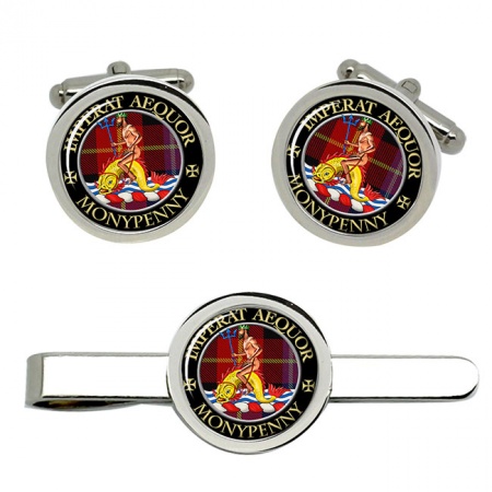 Monypenny Scottish Clan Crest Cufflink and Tie Clip Set