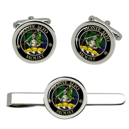 Mouat Scottish Clan Crest Cufflink and Tie Clip Set