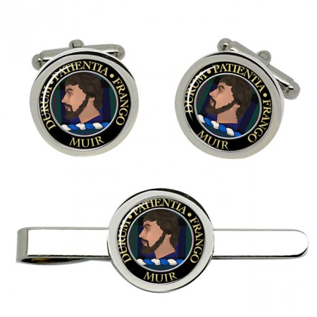 Muir Scottish Clan Crest Cufflink and Tie Clip Set