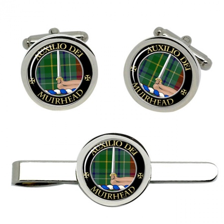 Muirhead Scottish Clan Crest Cufflink and Tie Clip Set