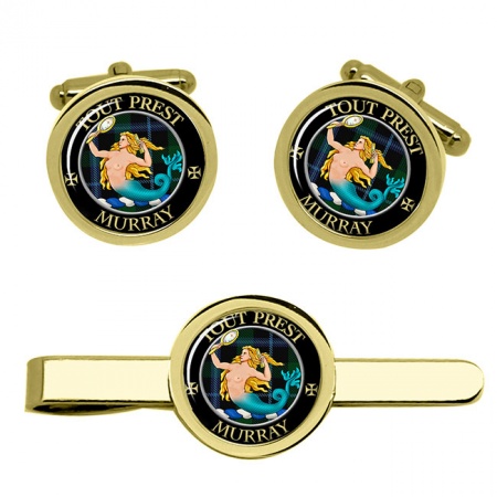 Murray (mermaid crest) Scottish Clan Crest Cufflink and Tie Clip Set