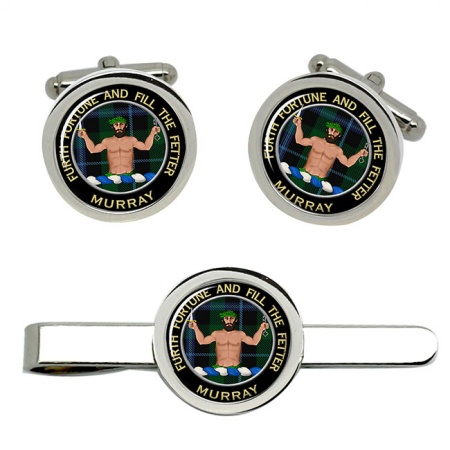 Murray (savage crest) Scottish Clan Crest Cufflink and Tie Clip Set