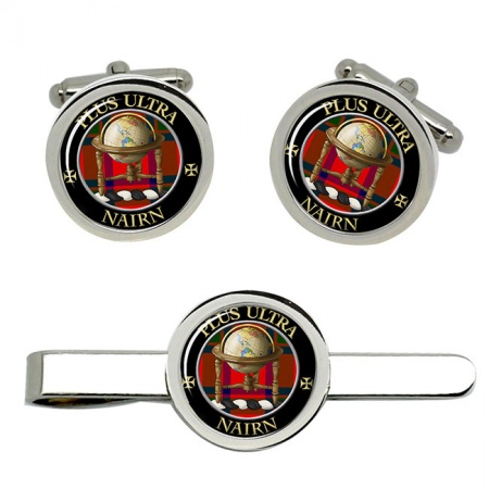 Nairn Scottish Clan Crest Cufflink and Tie Clip Set