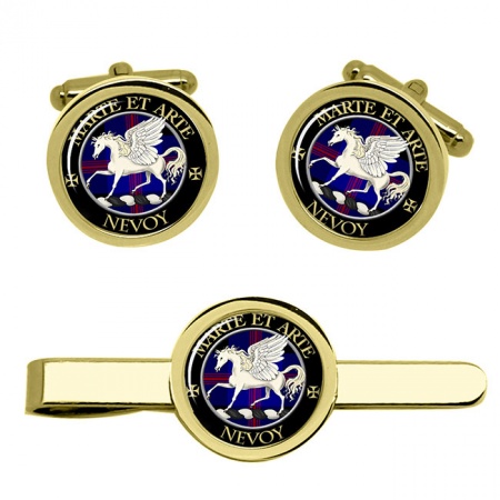 Nevoy Scottish Clan Crest Cufflink and Tie Clip Set